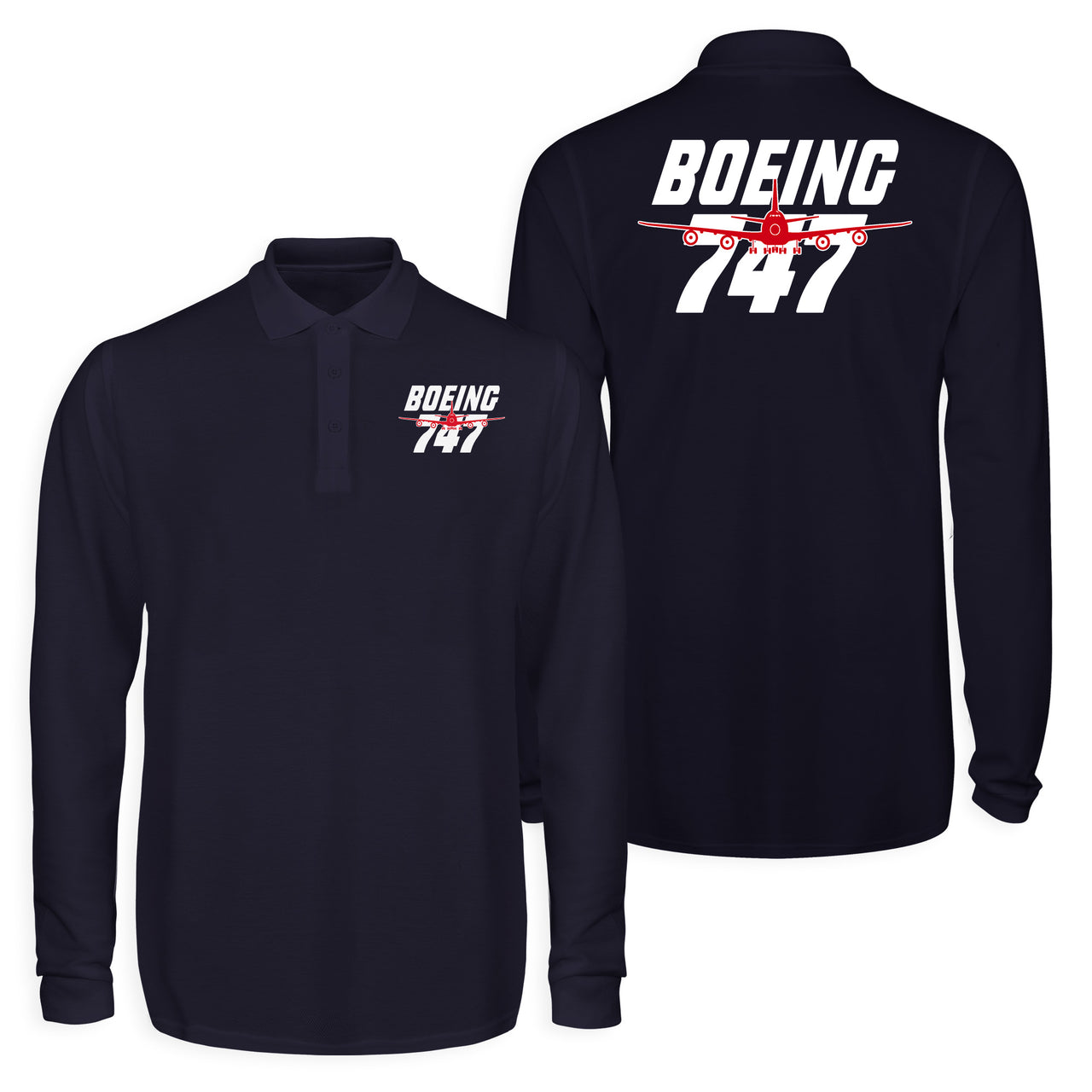 Amazing Boeing 747 Designed Long Sleeve Polo T-Shirts (Double-Side)