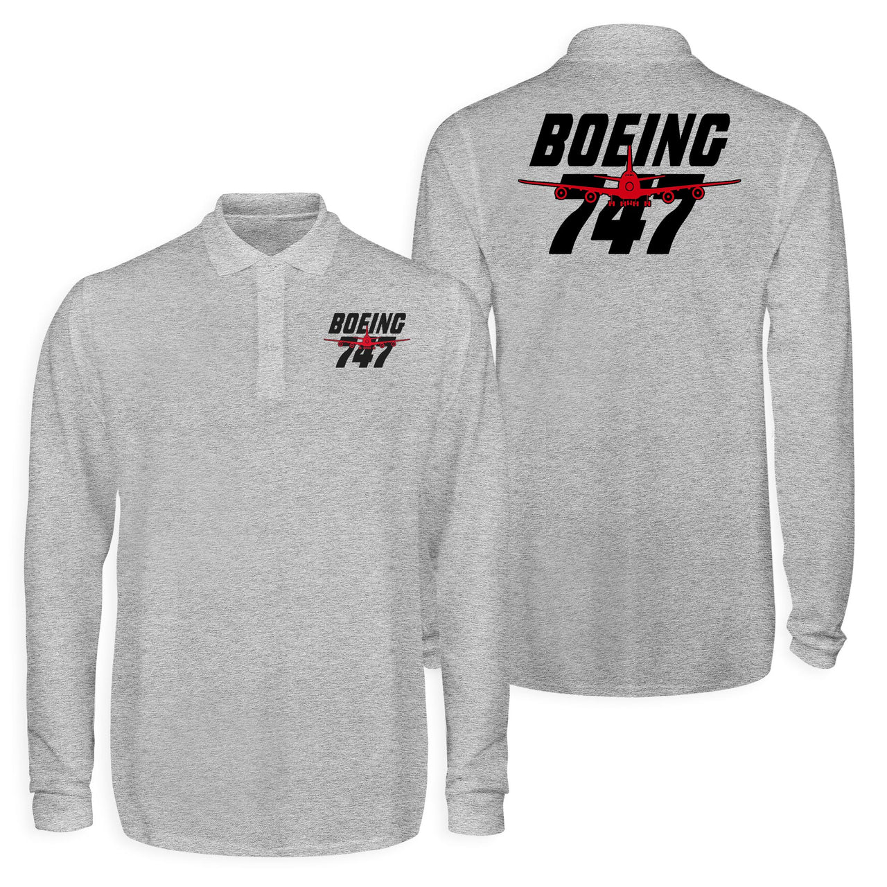 Amazing Boeing 747 Designed Long Sleeve Polo T-Shirts (Double-Side)