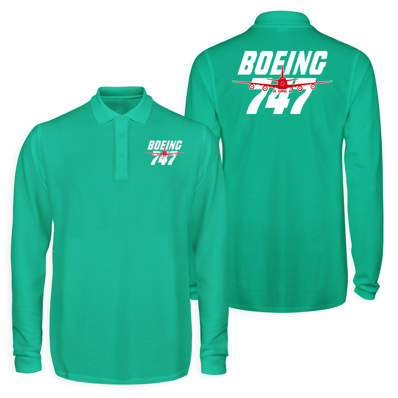 Amazing Boeing 747 Designed Long Sleeve Polo T-Shirts (Double-Side)