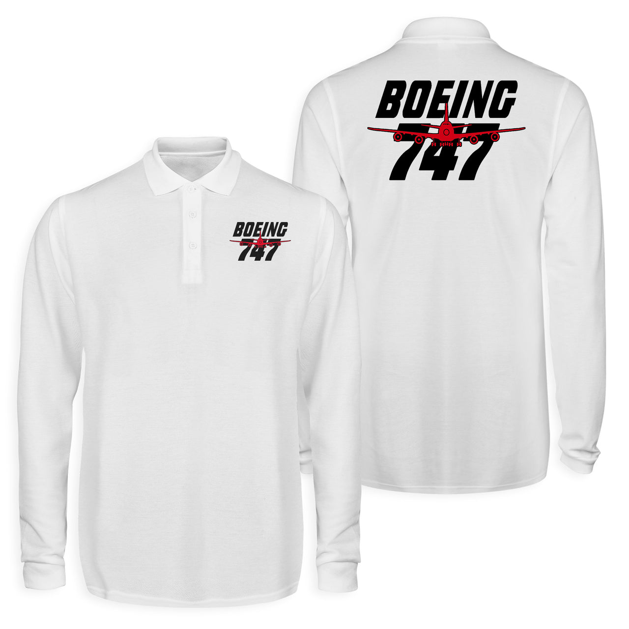 Amazing Boeing 747 Designed Long Sleeve Polo T-Shirts (Double-Side)