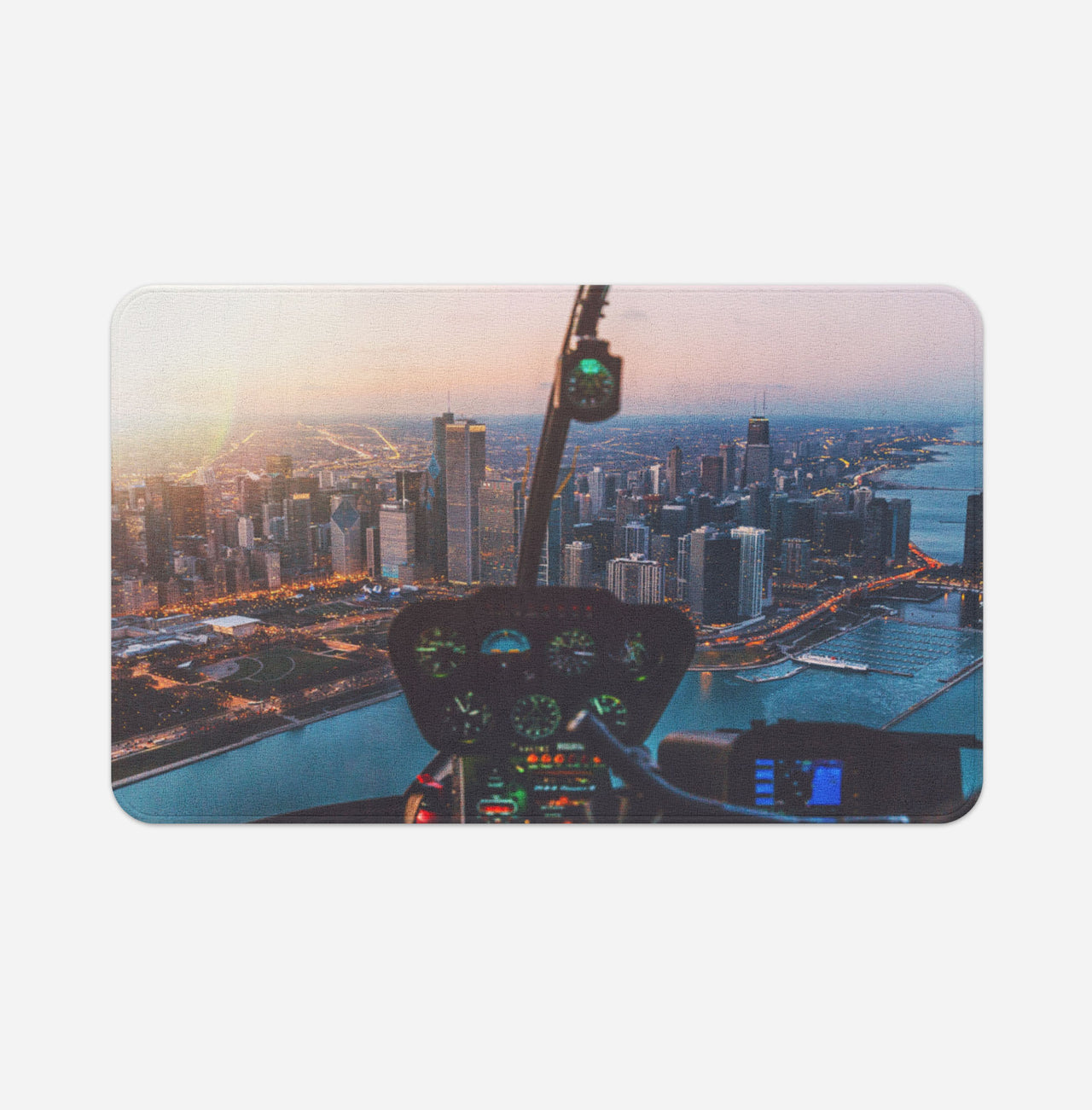 Amazing City View from Helicopter Cockpit Designed Bath Mats