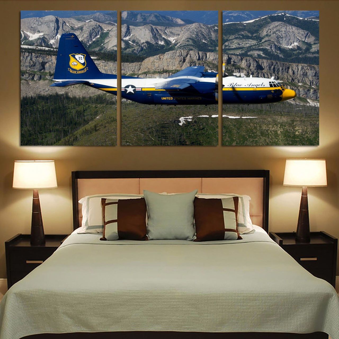 Amazing View with Blue Angels Aircraft Printed Canvas Posters (3 Pieces) Aviation Shop 
