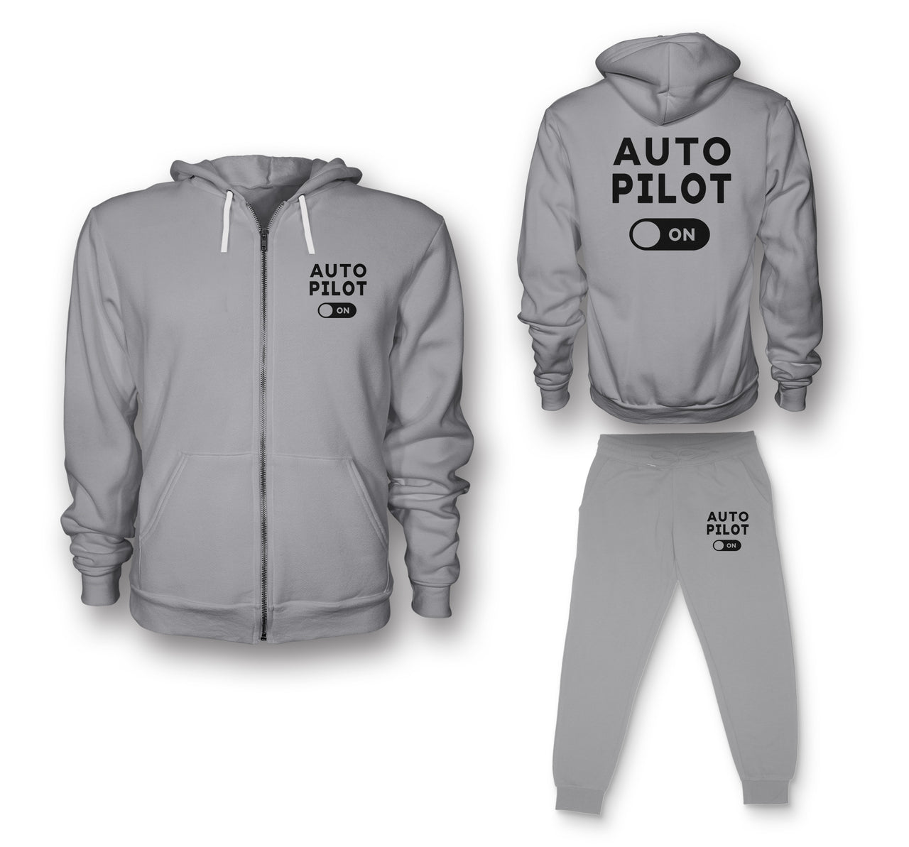 Auto Pilot ON Designed Zipped Hoodies & Sweatpants Set