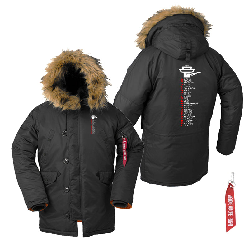 Aviation Alphabet Designed Parka Bomber Jackets