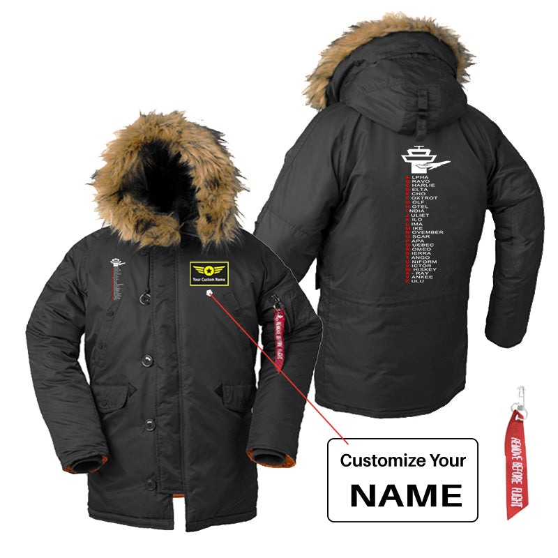 Aviation Alphabet Designed Parka Bomber Jackets