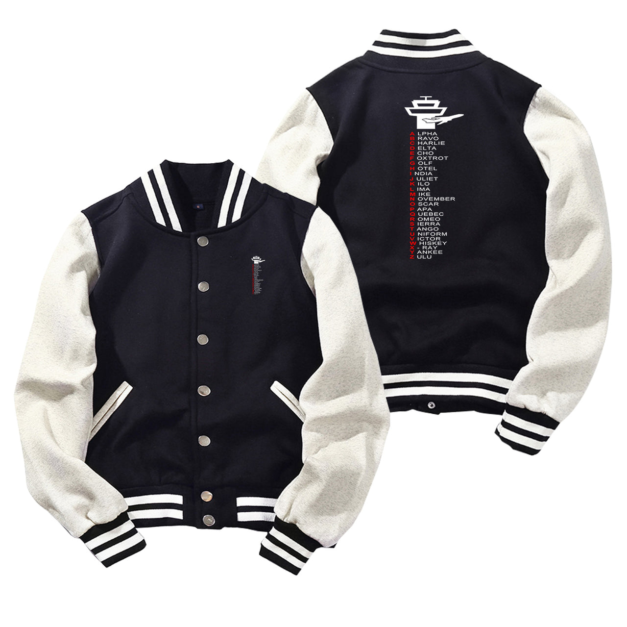 Aviation Alphabet Designed Baseball Style Jackets