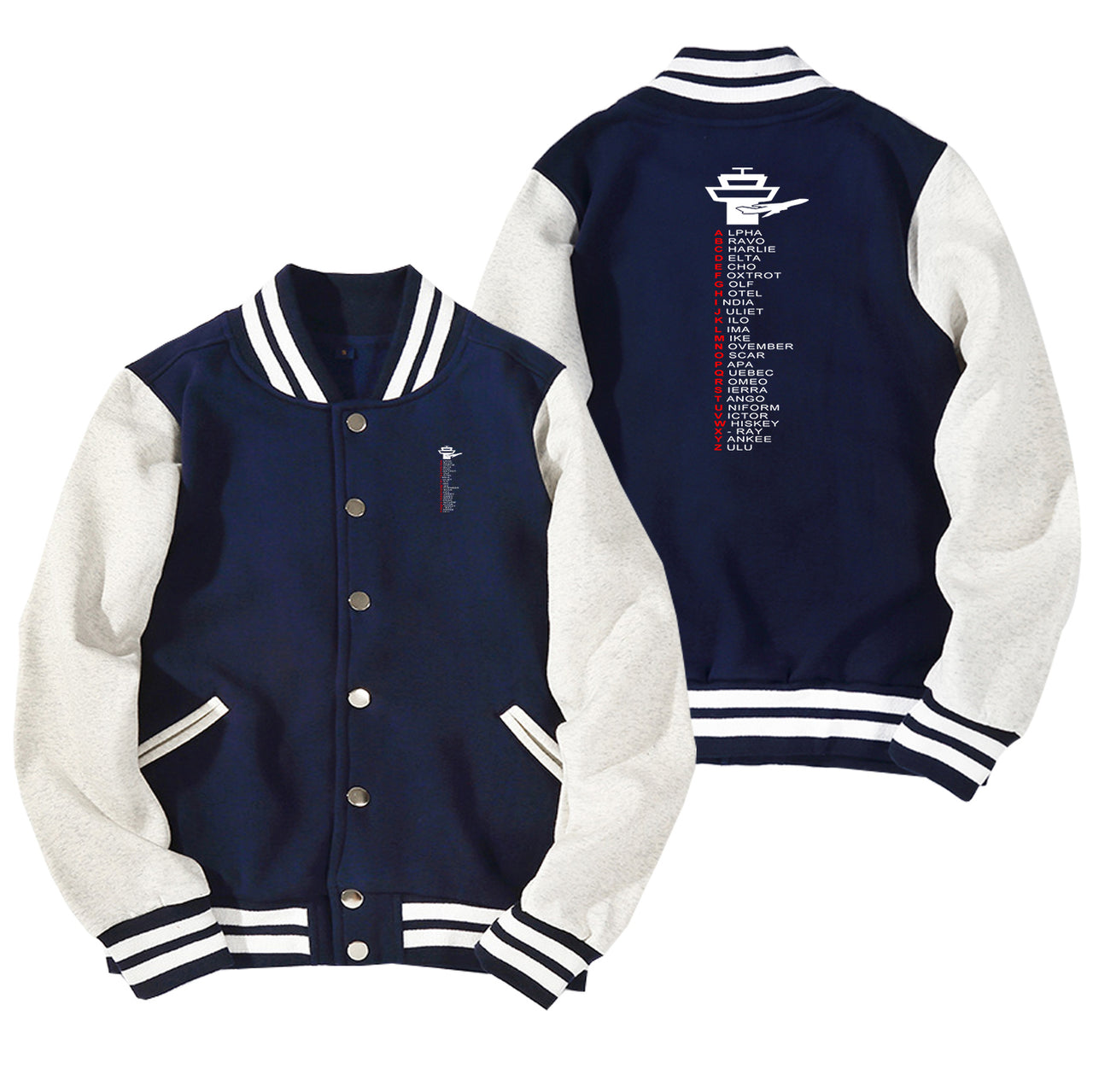 Aviation Alphabet Designed Baseball Style Jackets