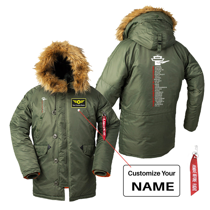 Aviation Alphabet Designed Parka Bomber Jackets