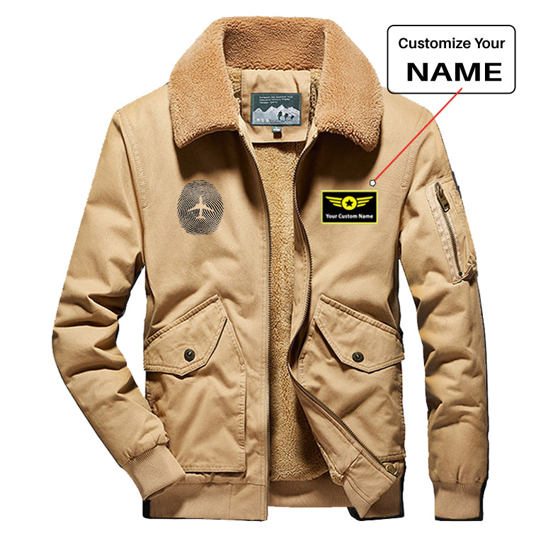 Aviation Finger Print Designed Thick Bomber Jackets