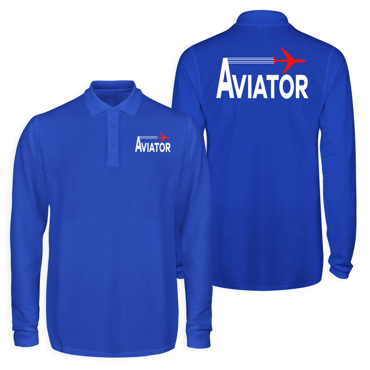 Aviator Designed Long Sleeve Polo T-Shirts (Double-Side)