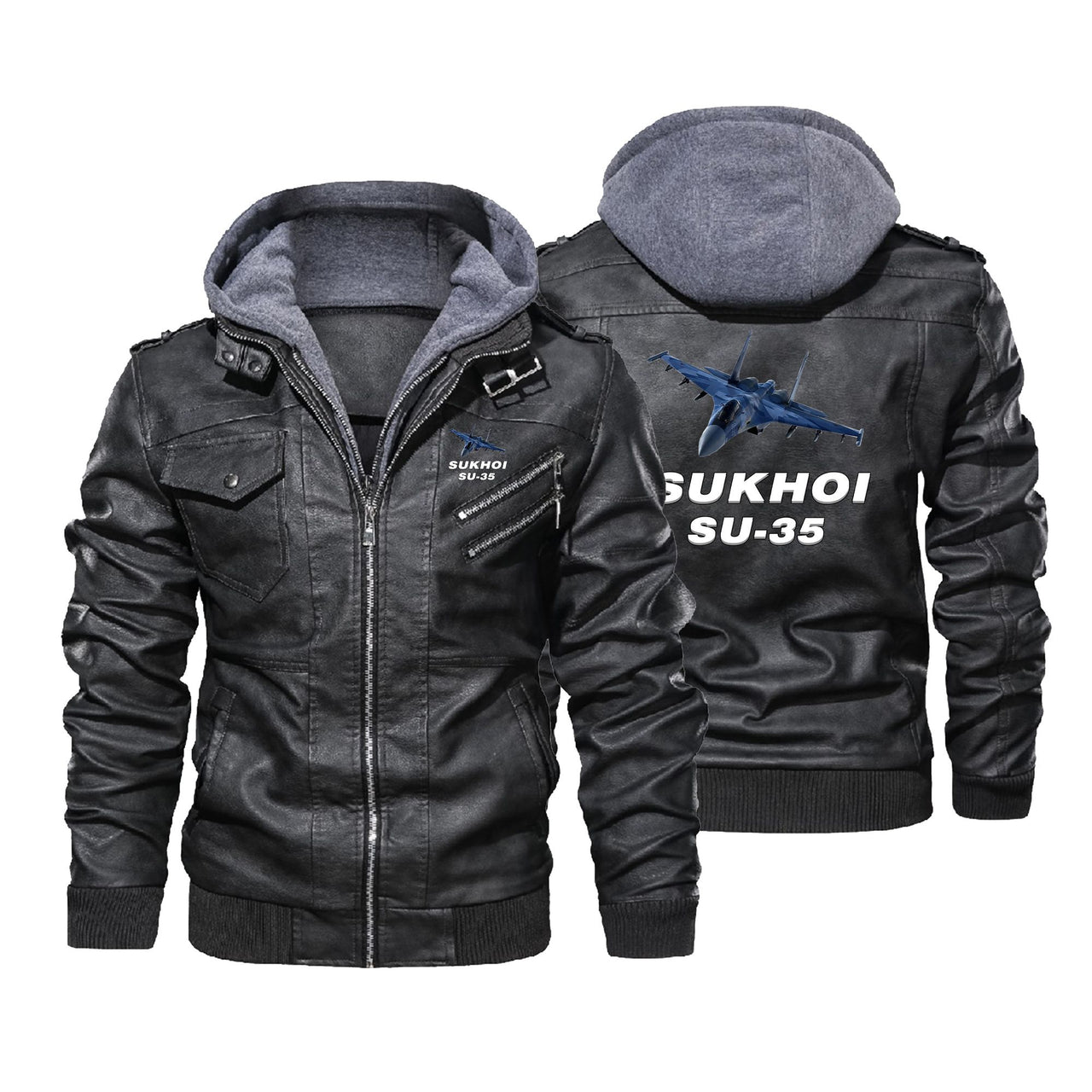 The Sukhoi SU-35 Designed Hooded Leather Jackets