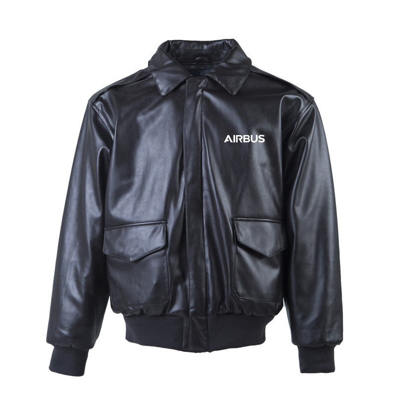 Airbus & Text Designed Leather Bomber Jackets (NO Fur)