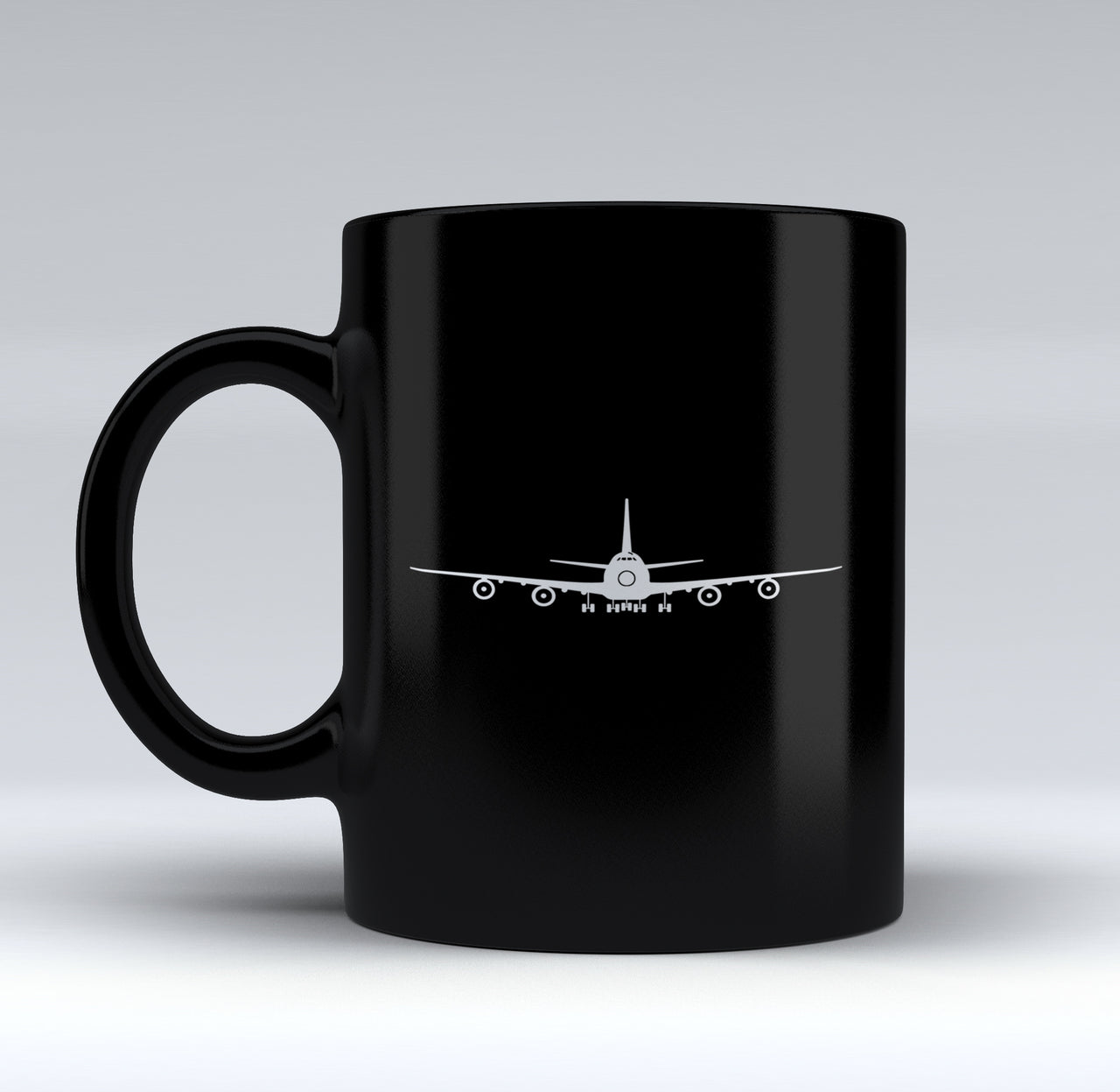 Boeing 747 Silhouette Designed Black Mugs