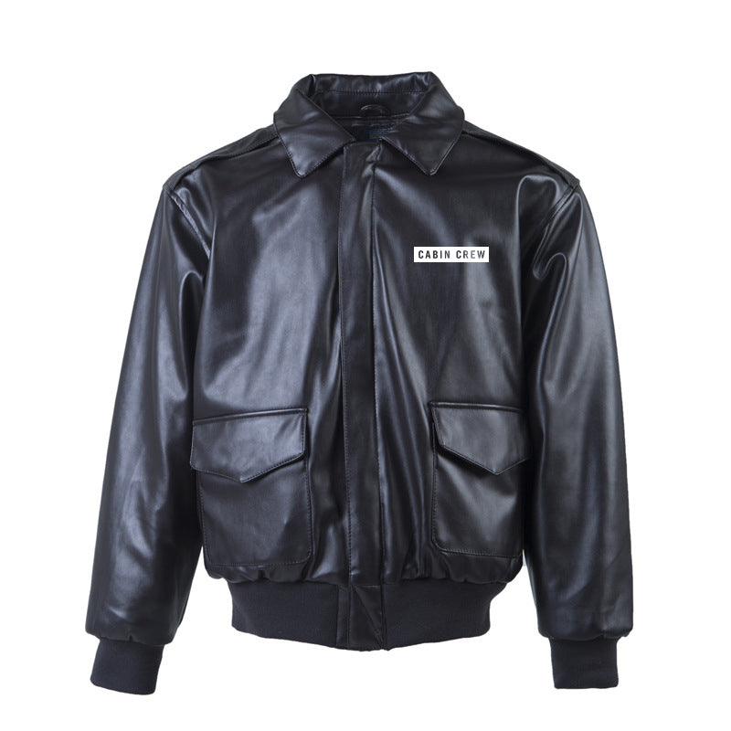 Cabin Crew Text Designed Leather Bomber Jackets (NO Fur)