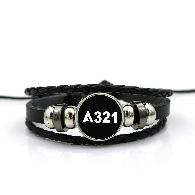 A321 Flat Text Designed Leather Bracelets