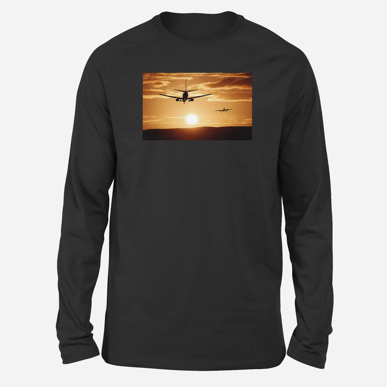 Two Aeroplanes During Sunset Designed Long-Sleeve T-Shirts