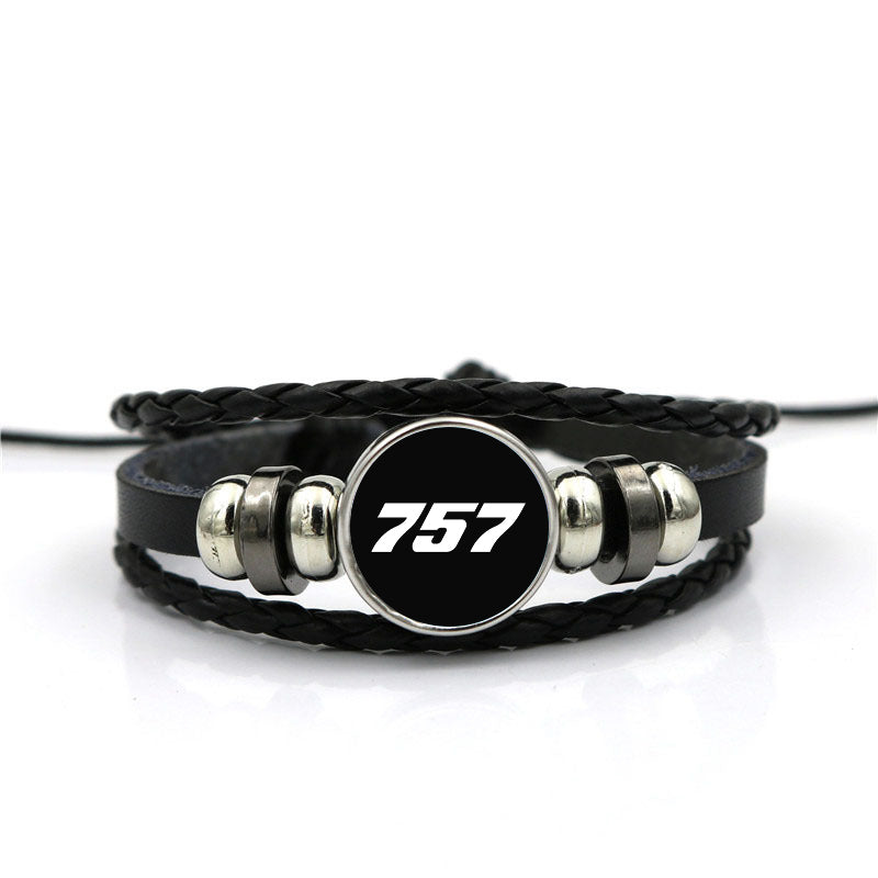 757 Flat Text Designed Leather Bracelets