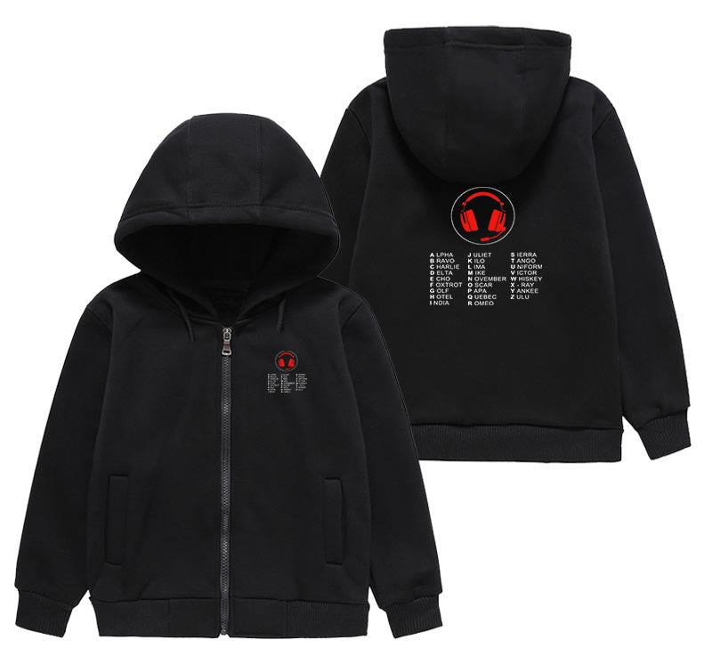 Aviation Alphabet 3 Designed "CHILDREN" Zipped Hoodies