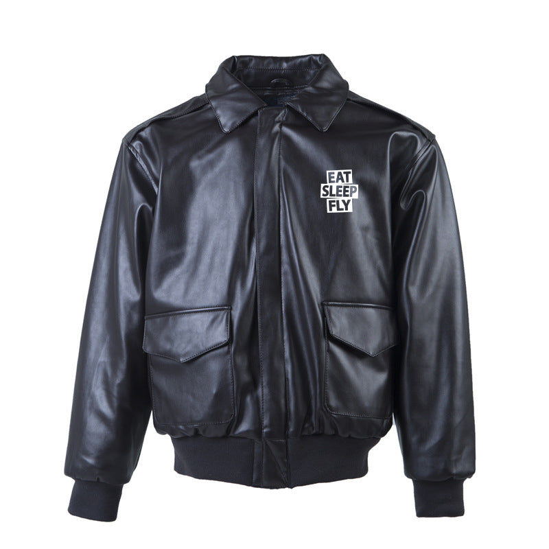 Eat Sleep Fly Designed Leather Bomber Jackets (NO Fur)