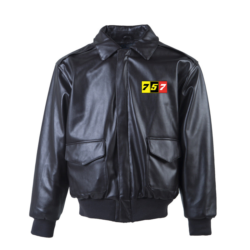 Flat Colourful 757 Designed Leather Bomber Jackets (NO Fur)