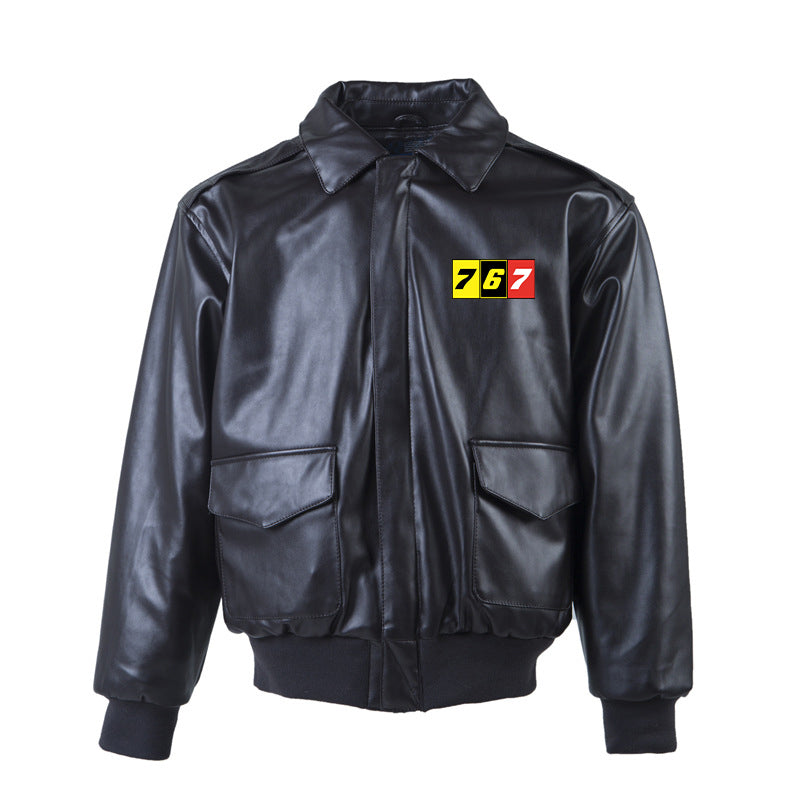 Flat Colourful 767 Designed Leather Bomber Jackets (NO Fur)