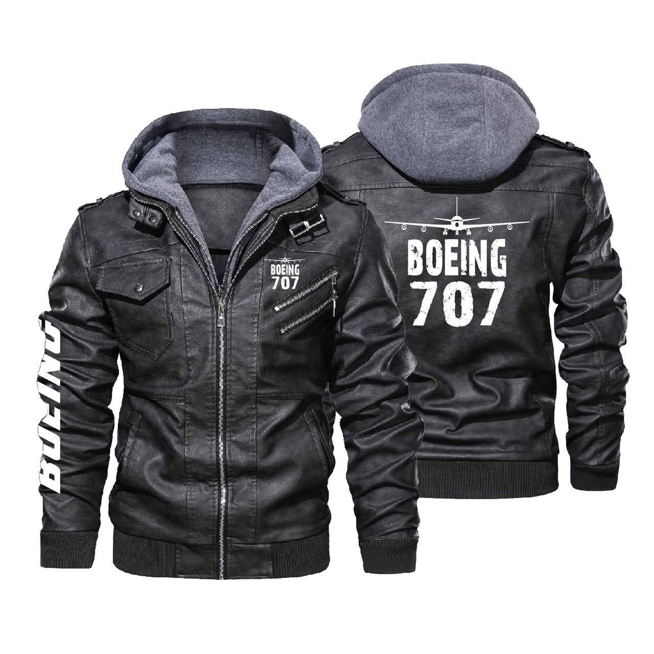 Boeing 707 & Plane Designed Hooded Leather Jackets