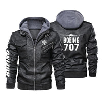 Thumbnail for Boeing 707 & Plane Designed Hooded Leather Jackets