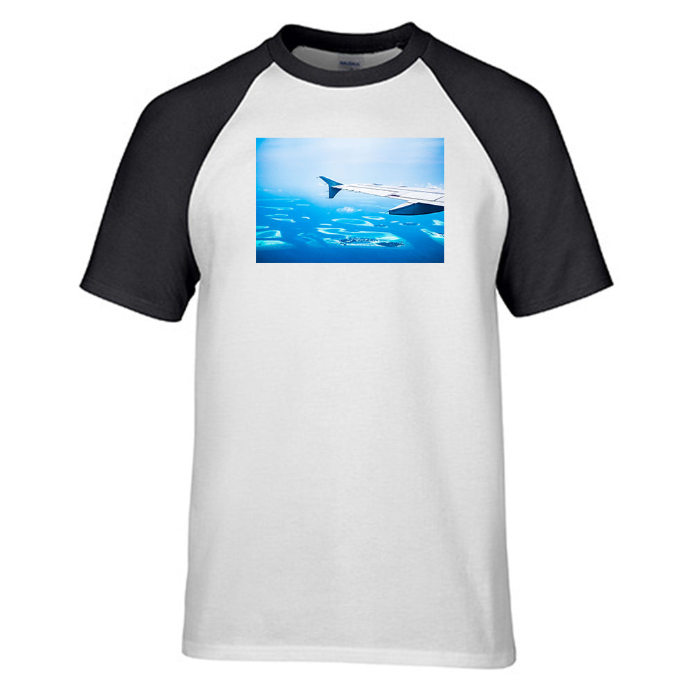 Outstanding View Through Airplane Wing Designed Raglan T-Shirts