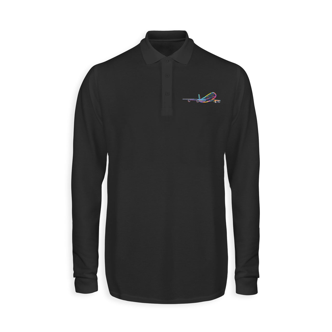 Multicolor Airplane Designed Long Sleeve Polo T-Shirts