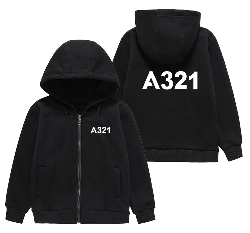 A321 Flat Text Designed "CHILDREN" Zipped Hoodies