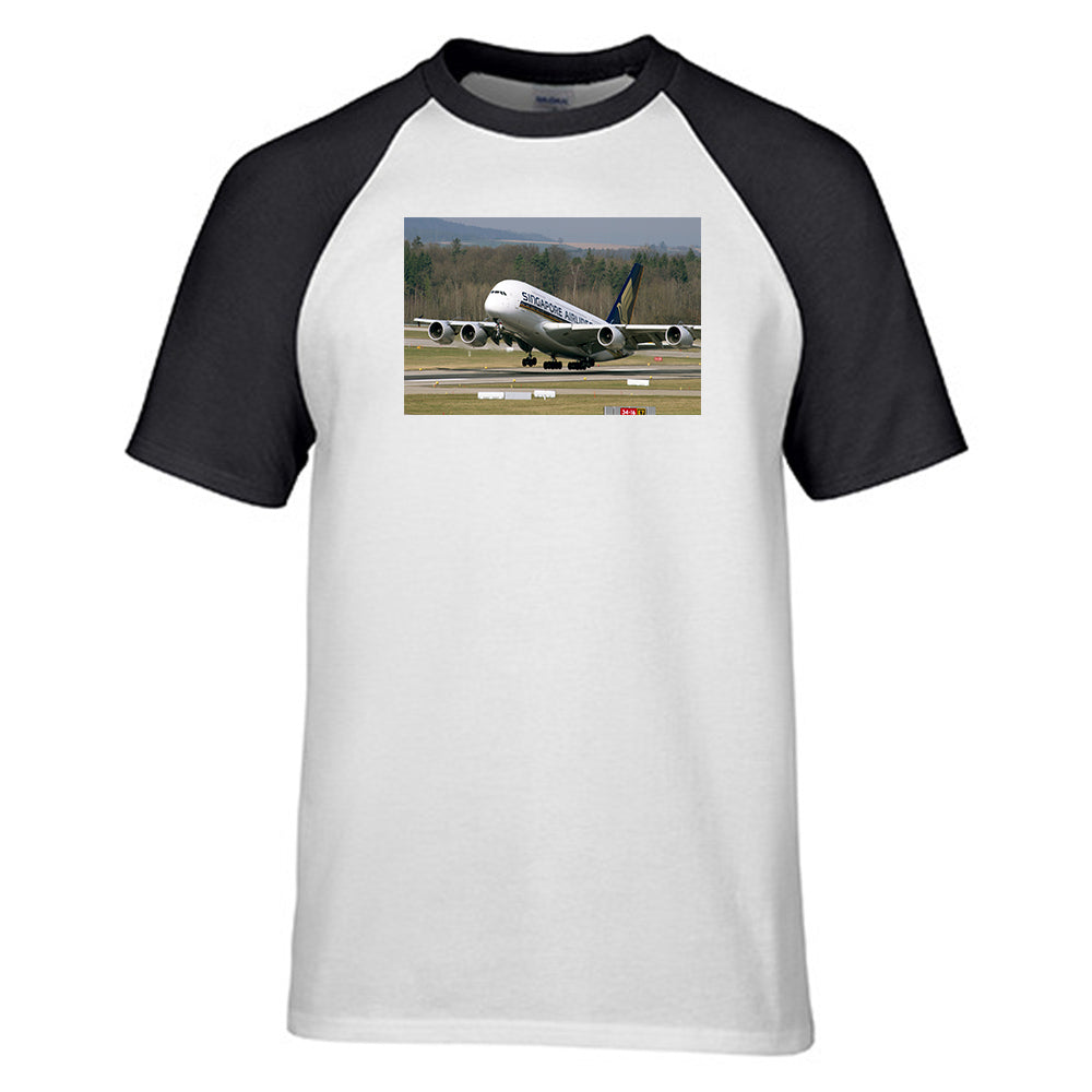 Departing Singapore Airlines A380 Designed Raglan T-Shirts