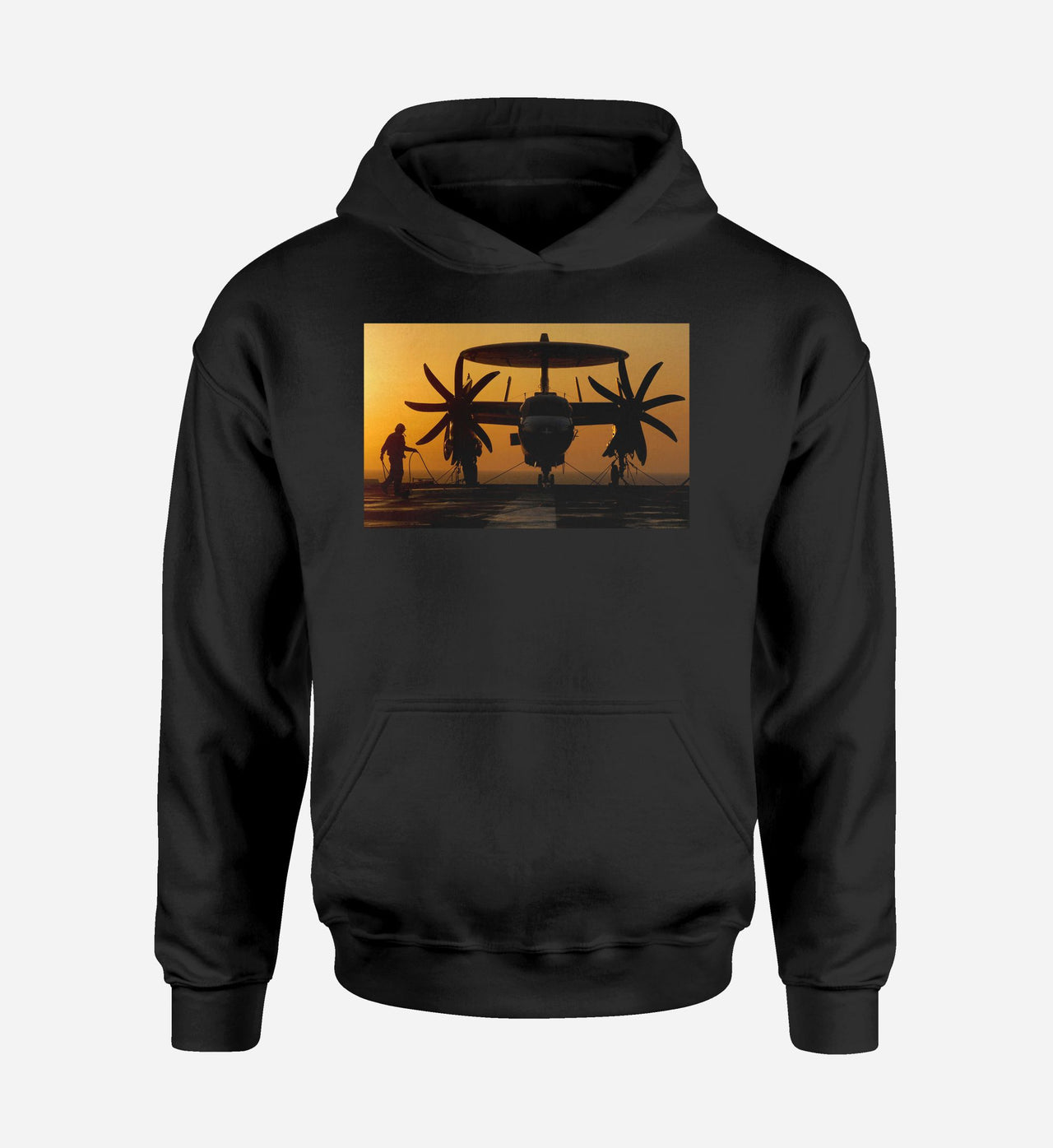 Military Plane at Sunset Designed Hoodies