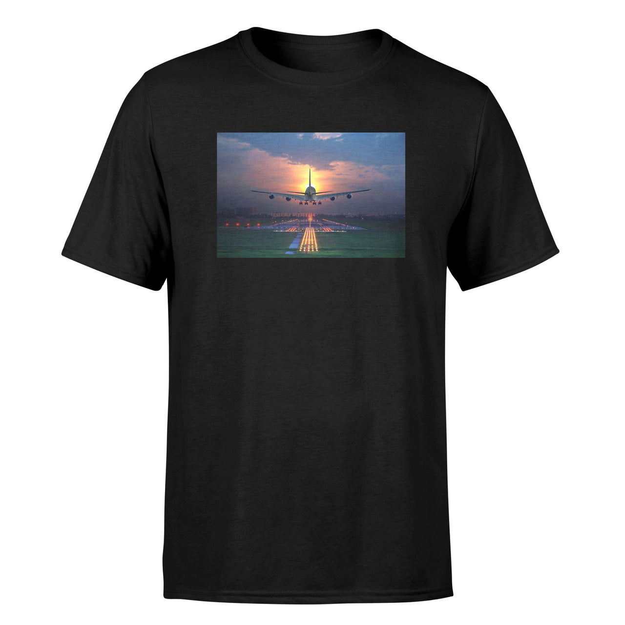 Super Airbus A380 Landing During Sunset Designed T-Shirts