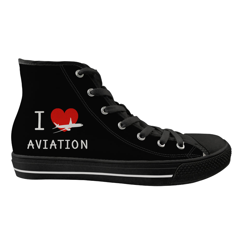 I Love Aviation Designed Long Canvas Shoes (Men)