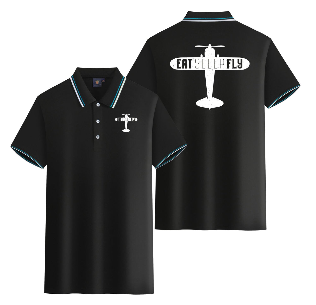 Eat Sleep Fly & Propeller Designed Stylish Polo T-Shirts (Double-Side)