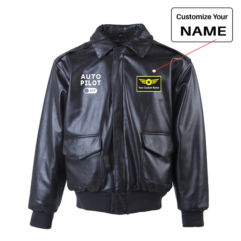 Auto Pilot Off Designed Leather Bomber Jackets (NO Fur)