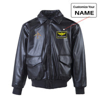 Thumbnail for Colourful Airplane Designed Leather Bomber Jackets (NO Fur)