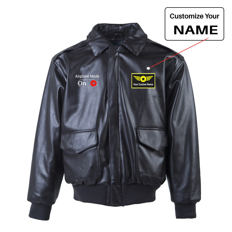 Airplane Mode On Designed Leather Bomber Jackets (NO Fur)