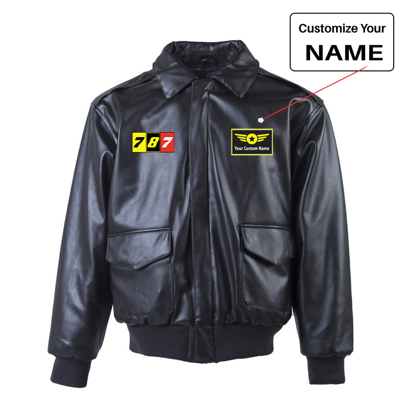 Flat Colourful 787 Designed Leather Bomber Jackets (NO Fur)