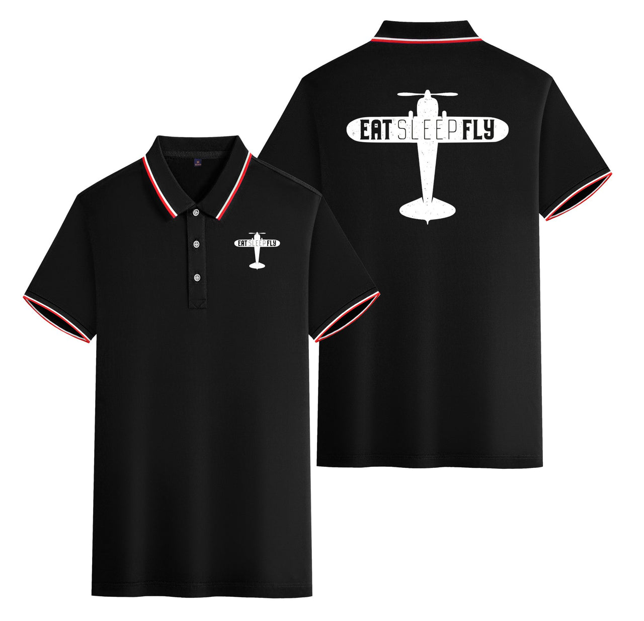 Eat Sleep Fly & Propeller Designed Stylish Polo T-Shirts (Double-Side)