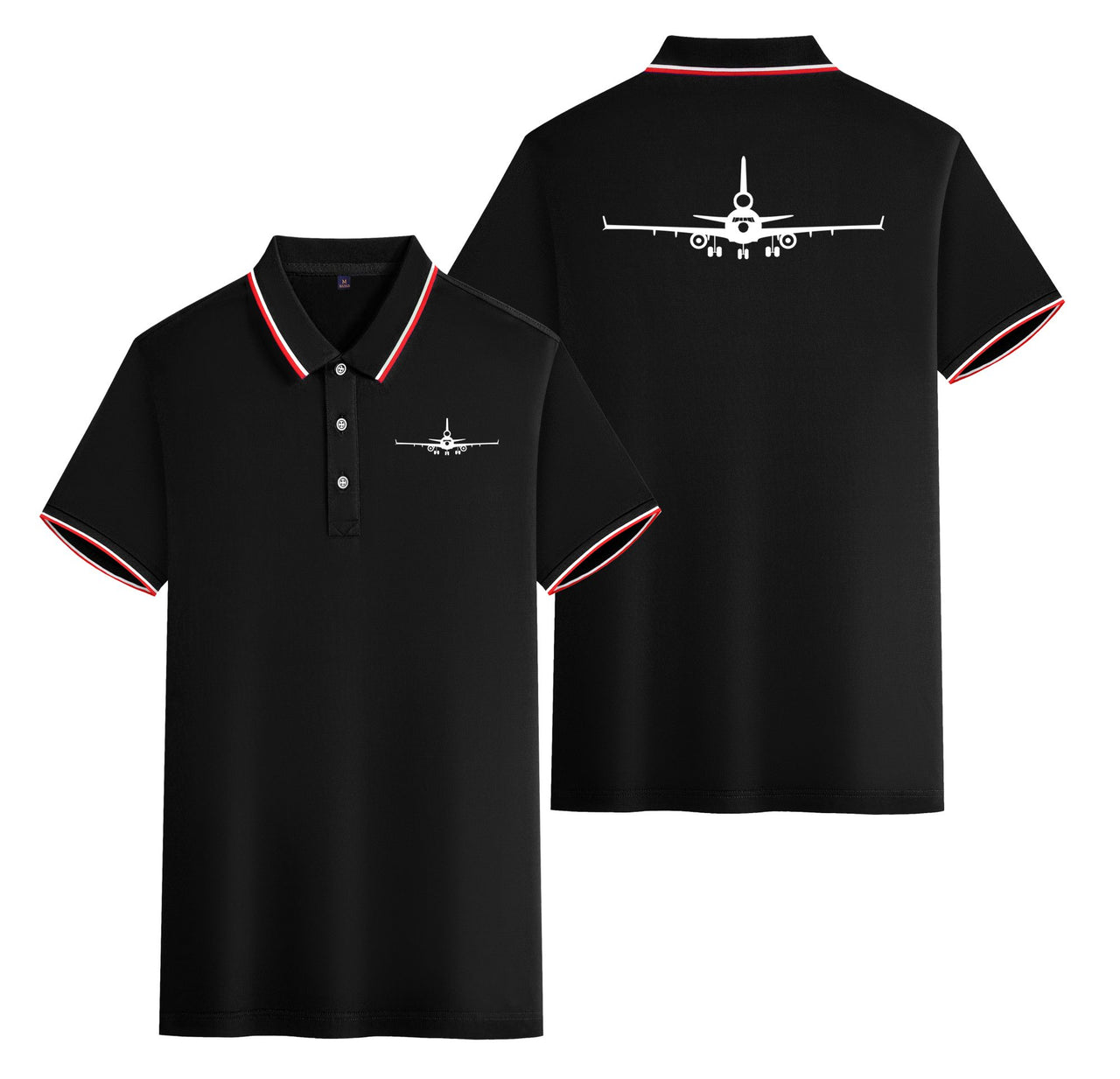 McDonnell Douglas MD-11 Silhouette Plane Designed Stylish Polo T-Shirts (Double-Side)