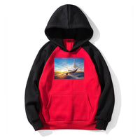 Thumbnail for Airplane Flying over Big Buildings Designed Colourful Hoodies