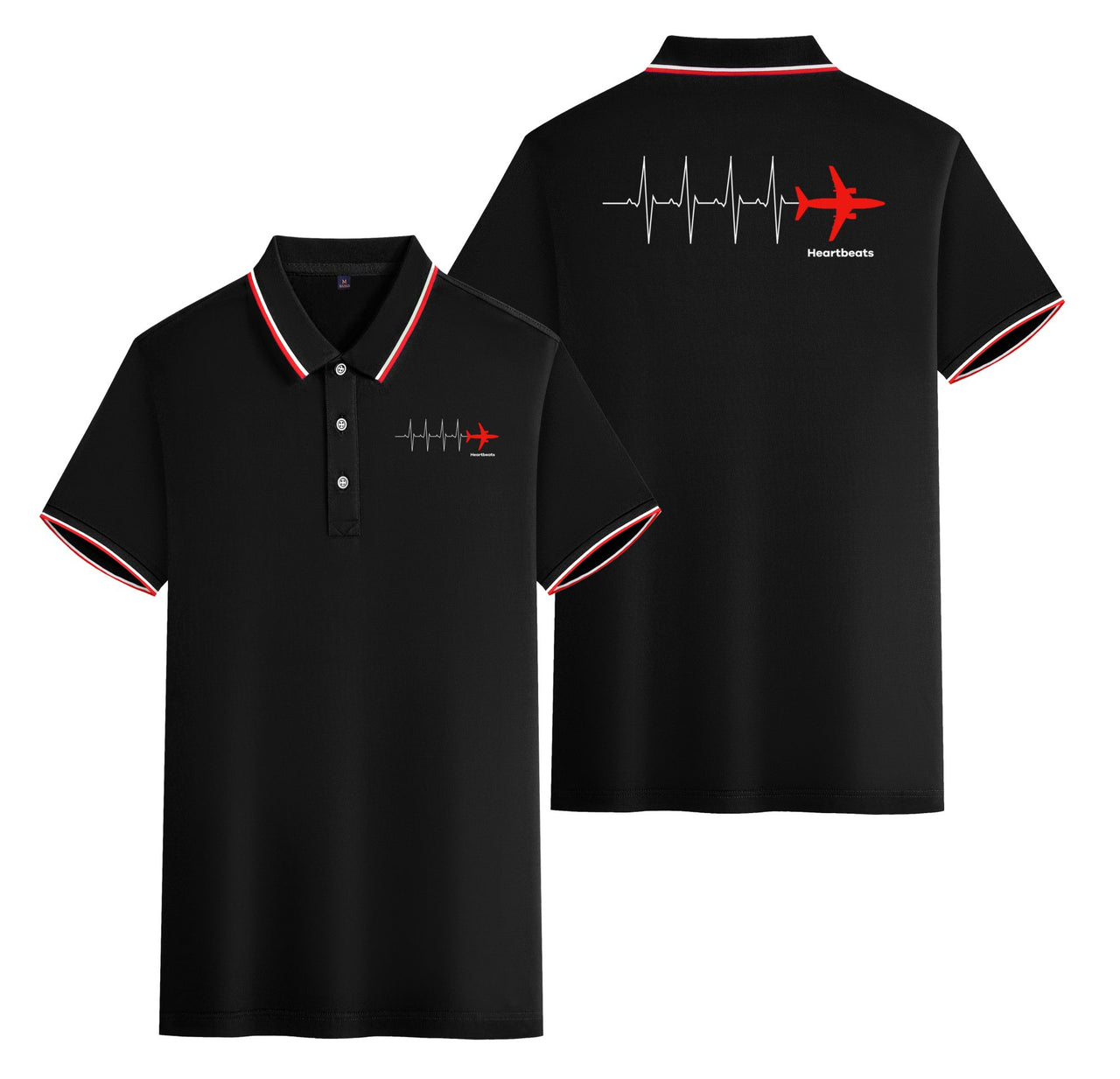 Aviation Heartbeats Designed Stylish Polo T-Shirts (Double-Side)