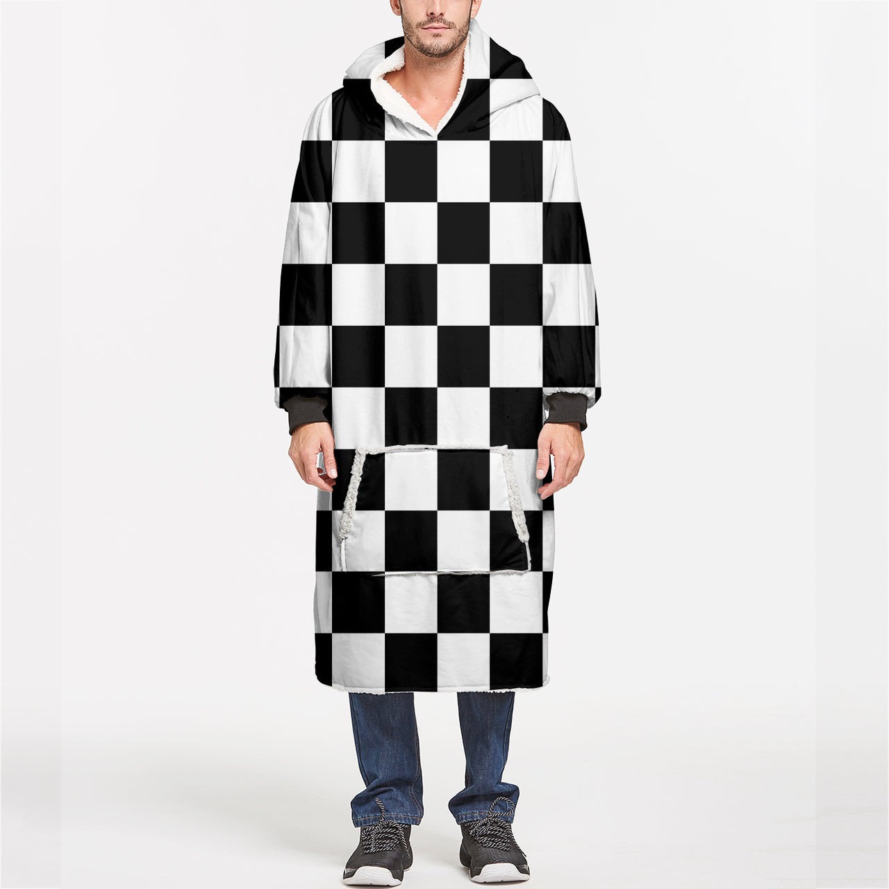 Black & White Boxes Designed Blanket Hoodies