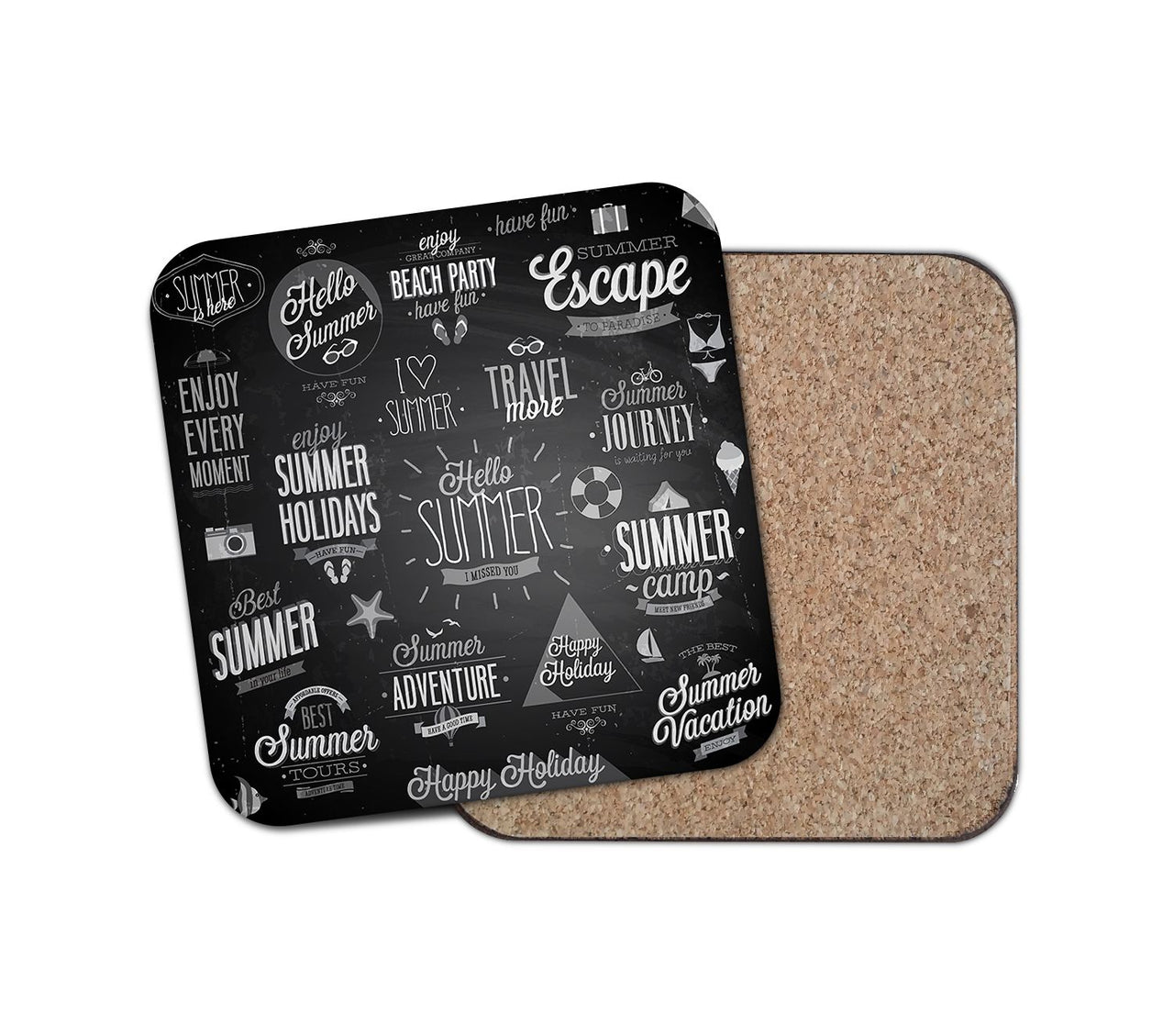 Black & White Super Travel Icons Designed Coasters