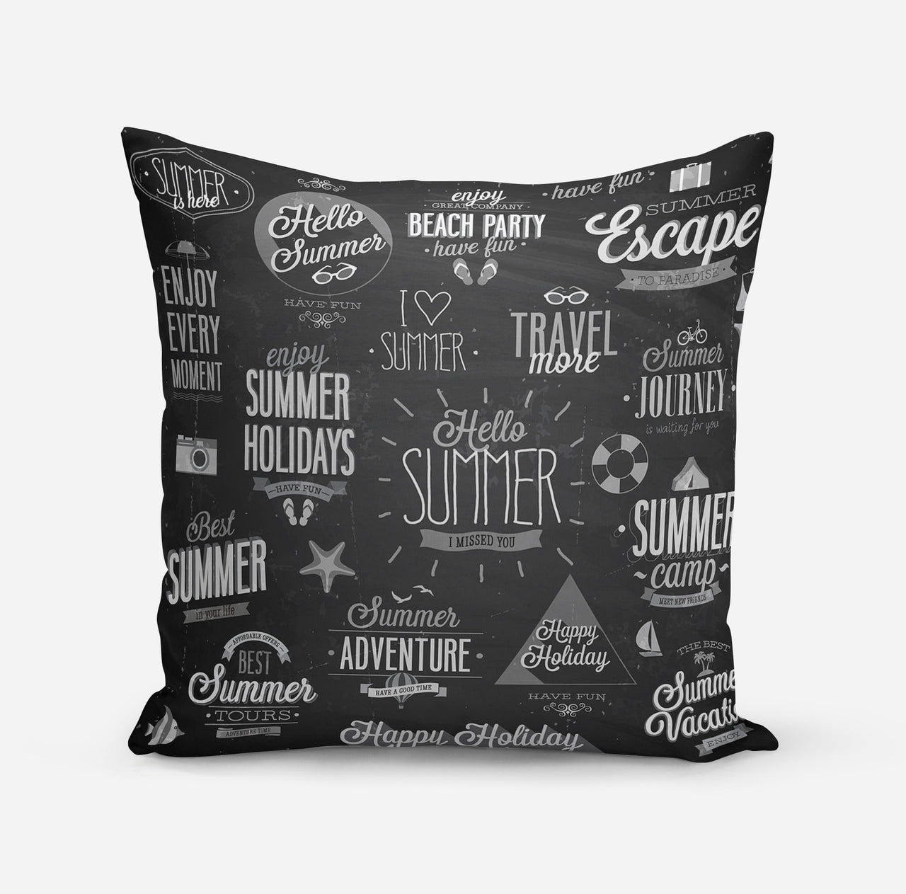 Black & White Super Travel Icons Designed Pillows