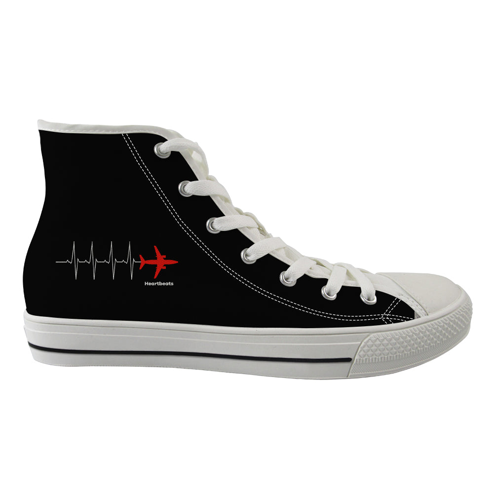 Aviation Heartbeats Designed Long Canvas Shoes (Women)