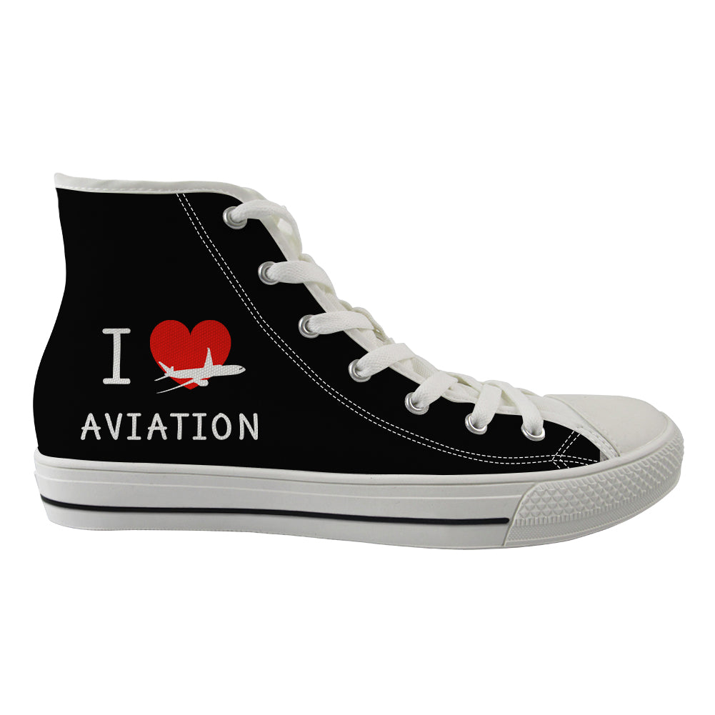 I Love Aviation Designed Long Canvas Shoes (Men)