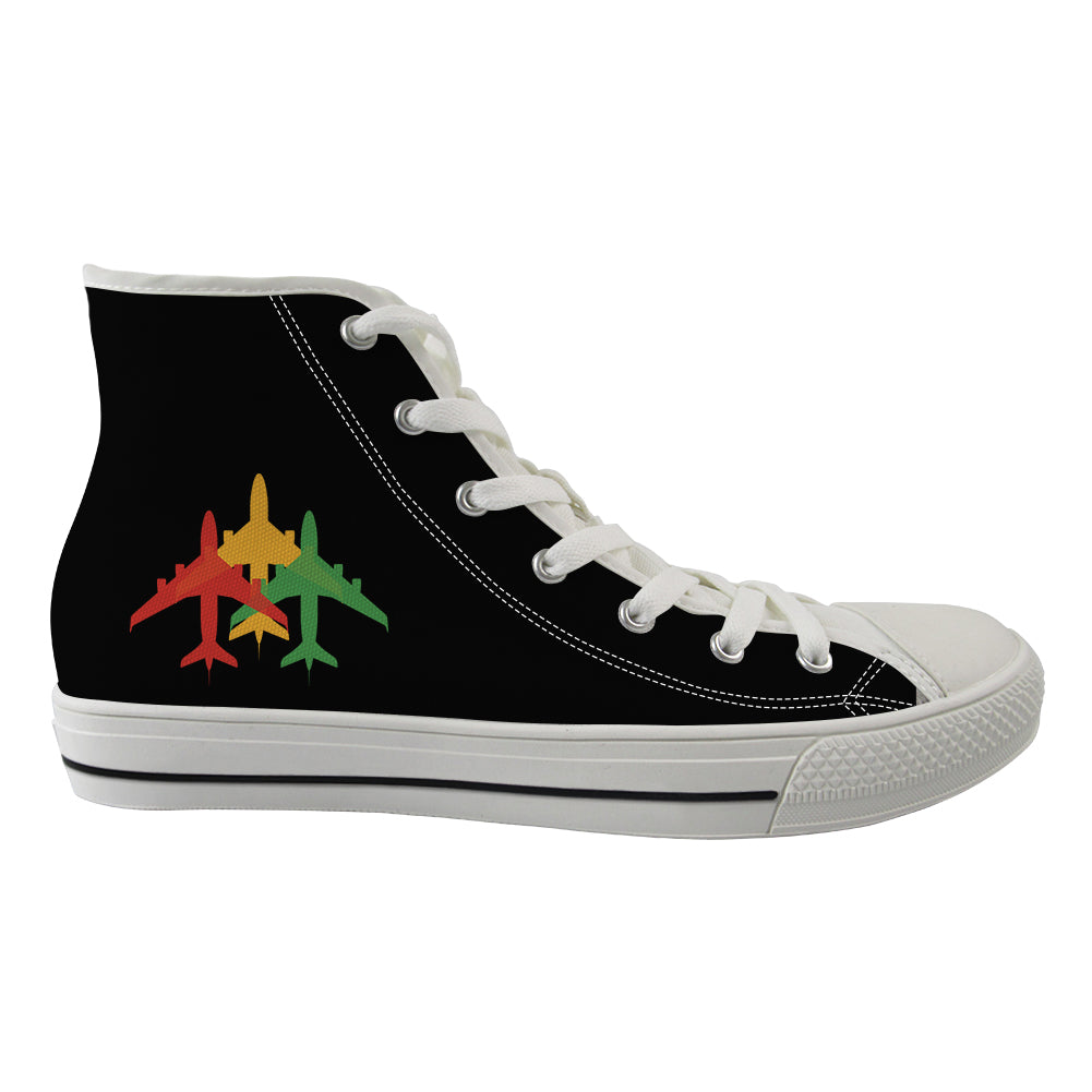 Colourful 3 Airplanes Designed Long Canvas Shoes (Men)