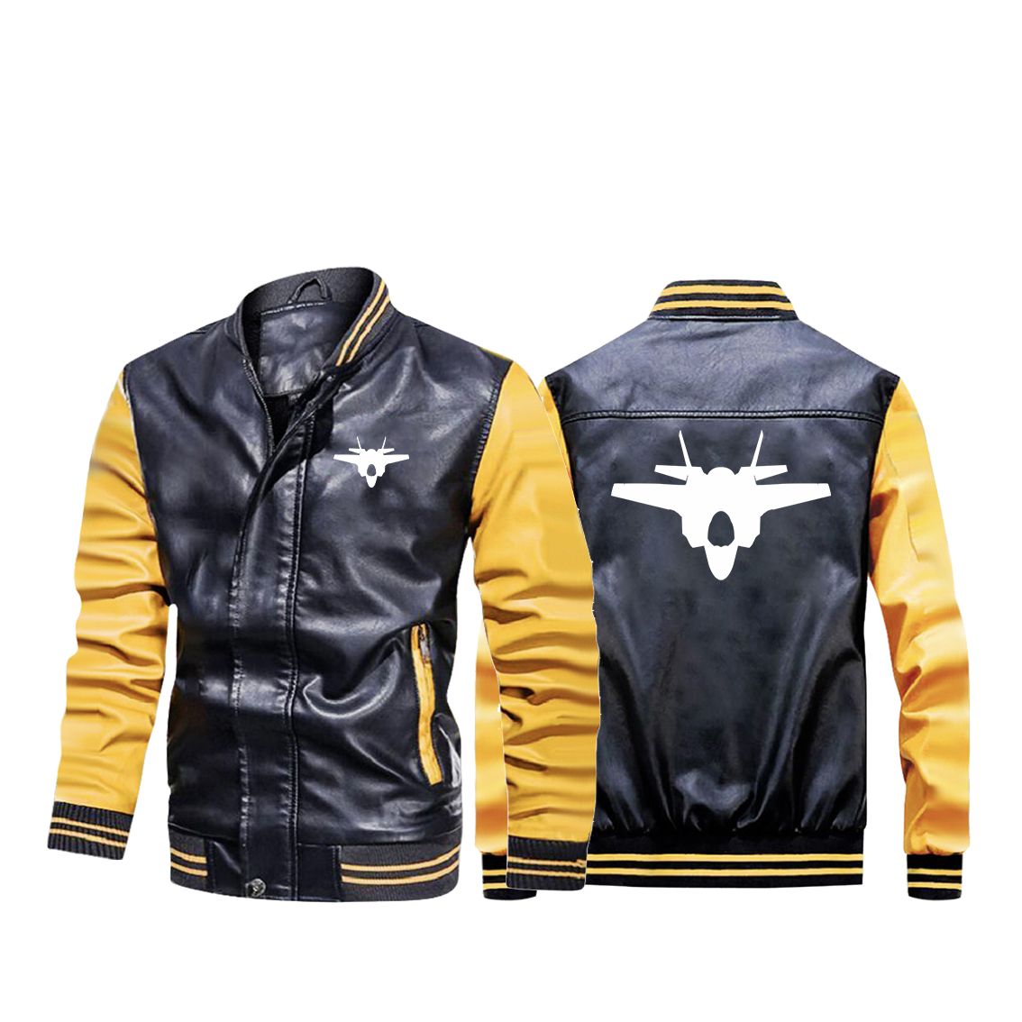 Lockheed Martin F-35 Lightning II Silhouette Designed Stylish Leather Bomber Jackets